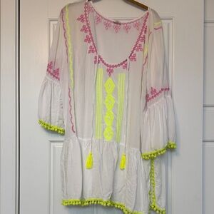 Surf Gypsy White Coverup with Pink and Yellow Accents